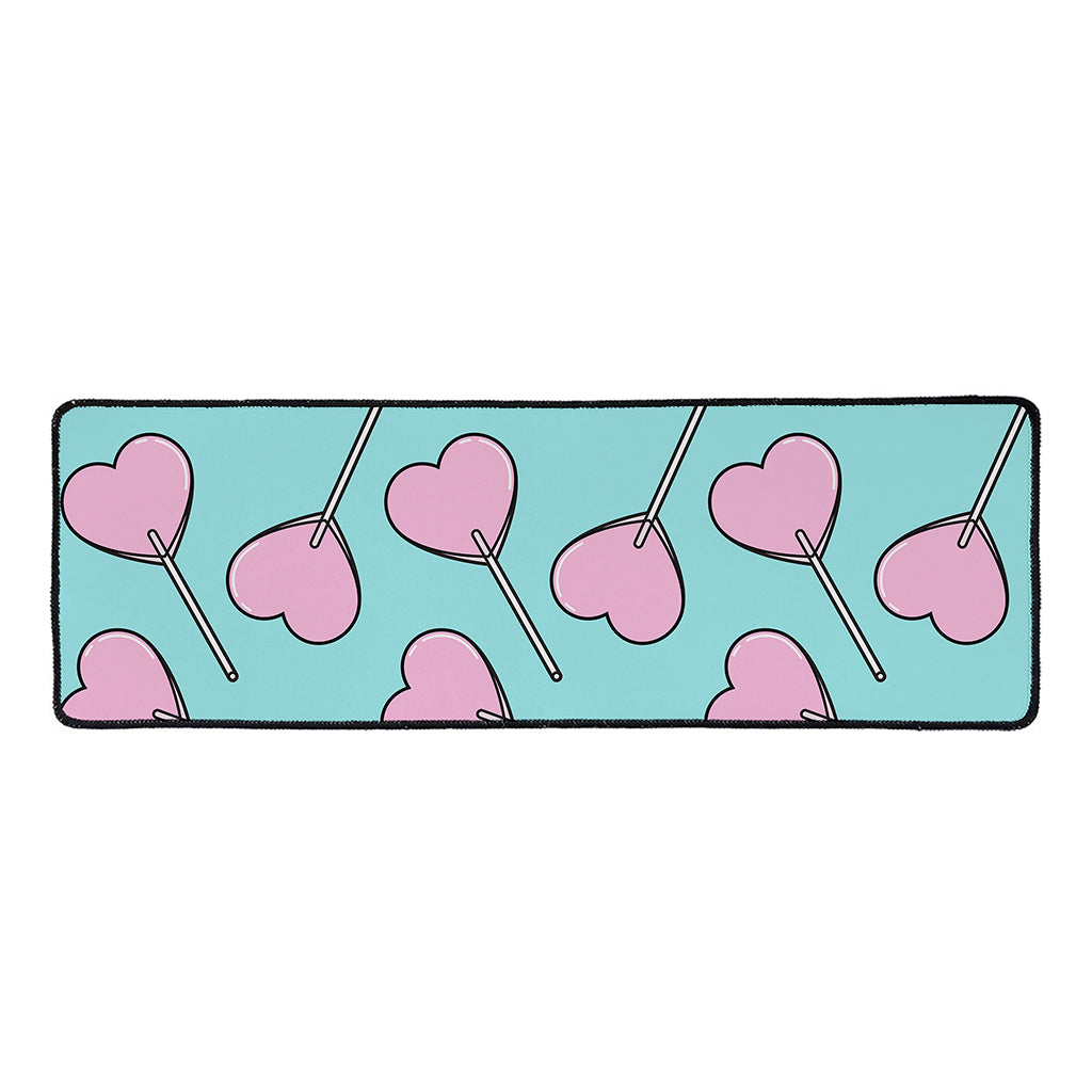 Pink Heart Lollipop Pattern Print Long Kitchen Mat