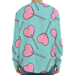 Pink Heart Lollipop Pattern Print Long Sleeve Baseball Jersey