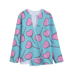 Pink Heart Lollipop Pattern Print Long Sleeve Short Coat