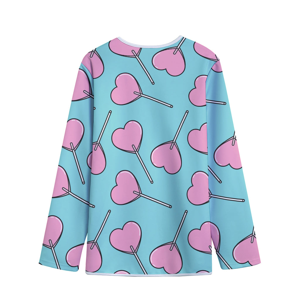 Pink Heart Lollipop Pattern Print Long Sleeve Short Coat