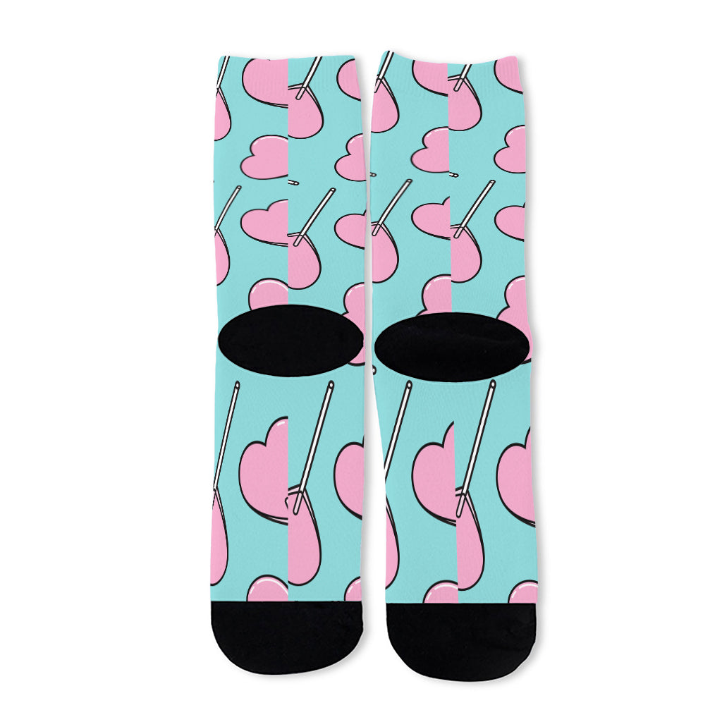 Pink Heart Lollipop Pattern Print Long Socks