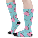 Pink Heart Lollipop Pattern Print Long Socks