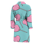 Pink Heart Lollipop Pattern Print Men's Bathrobe