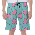 Pink Heart Lollipop Pattern Print Men's Beach Shorts