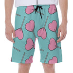 Pink Heart Lollipop Pattern Print Men's Beach Shorts