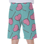 Pink Heart Lollipop Pattern Print Men's Beach Shorts