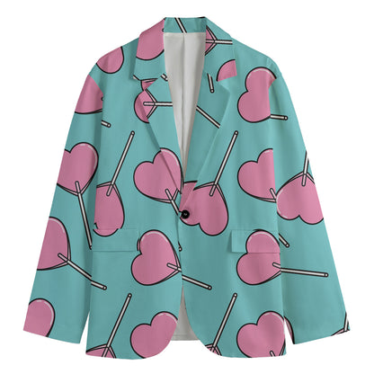 Pink Heart Lollipop Pattern Print Men's Blazer