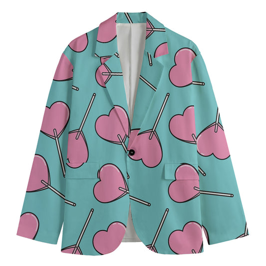 Pink Heart Lollipop Pattern Print Men's Blazer
