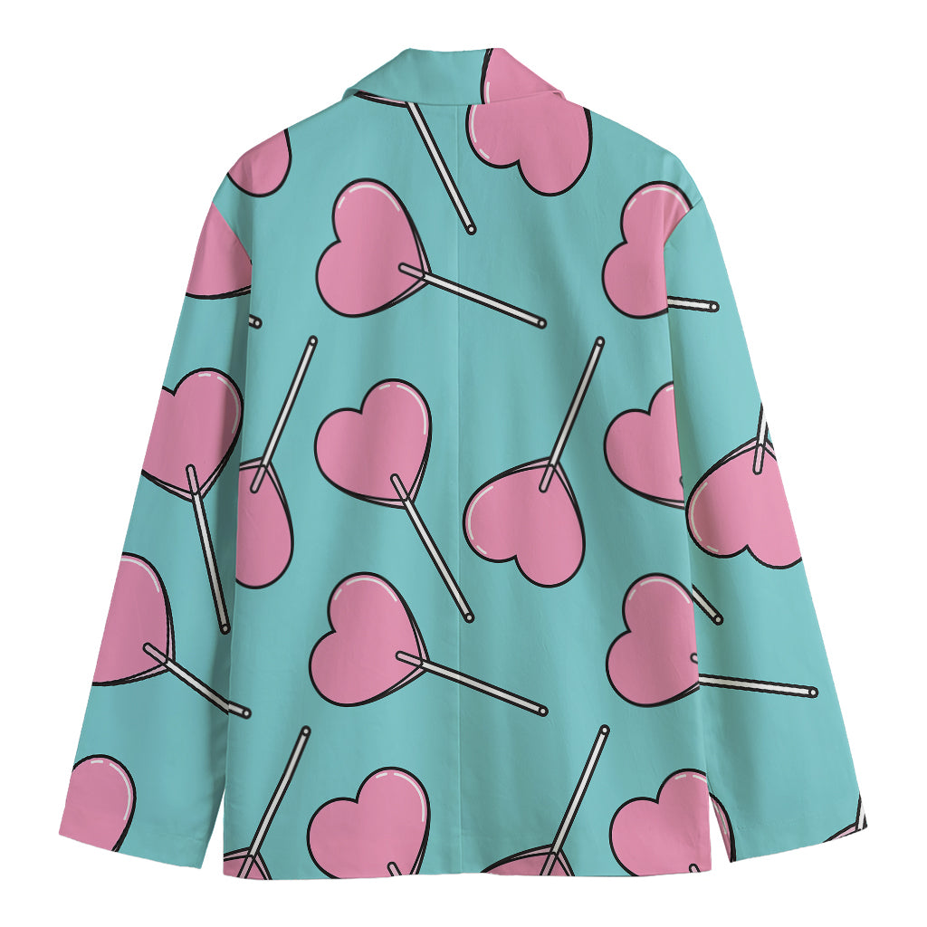 Pink Heart Lollipop Pattern Print Men's Blazer