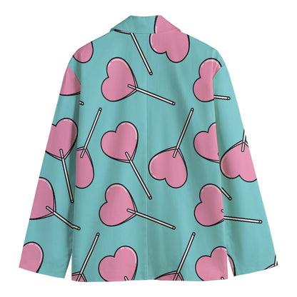 Pink Heart Lollipop Pattern Print Men's Blazer