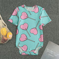Pink Heart Lollipop Pattern Print Men's Bodysuit