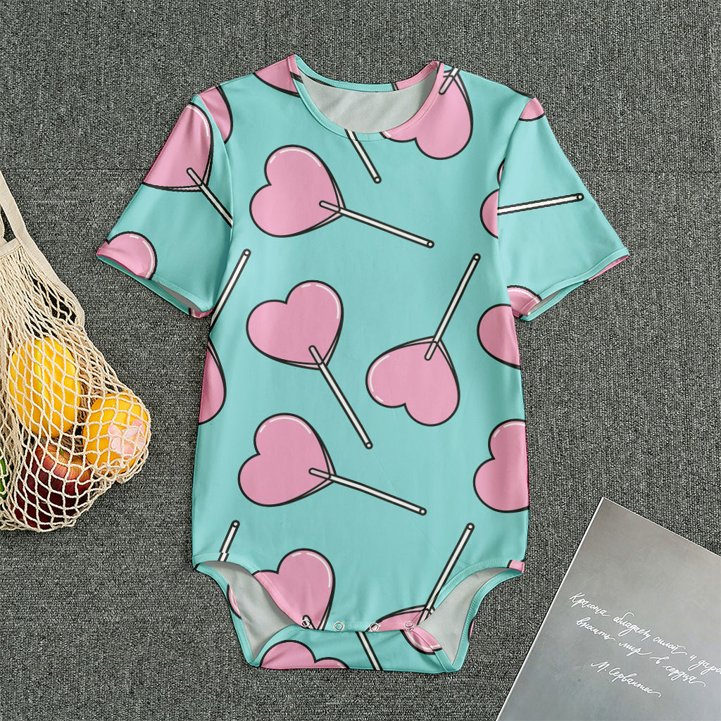 Pink Heart Lollipop Pattern Print Men's Bodysuit