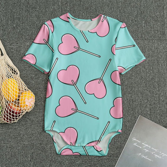 Pink Heart Lollipop Pattern Print Men's Bodysuit