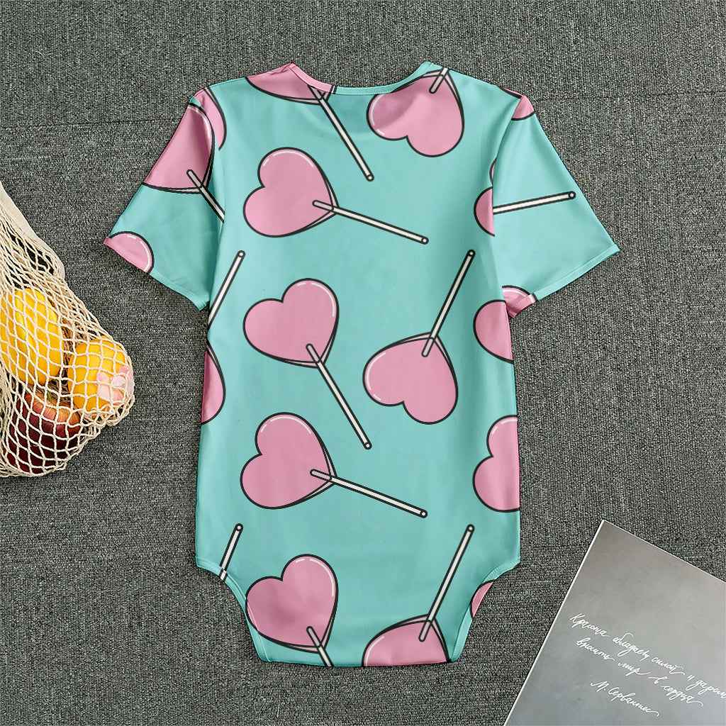 Pink Heart Lollipop Pattern Print Men's Bodysuit