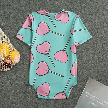 Pink Heart Lollipop Pattern Print Men's Bodysuit
