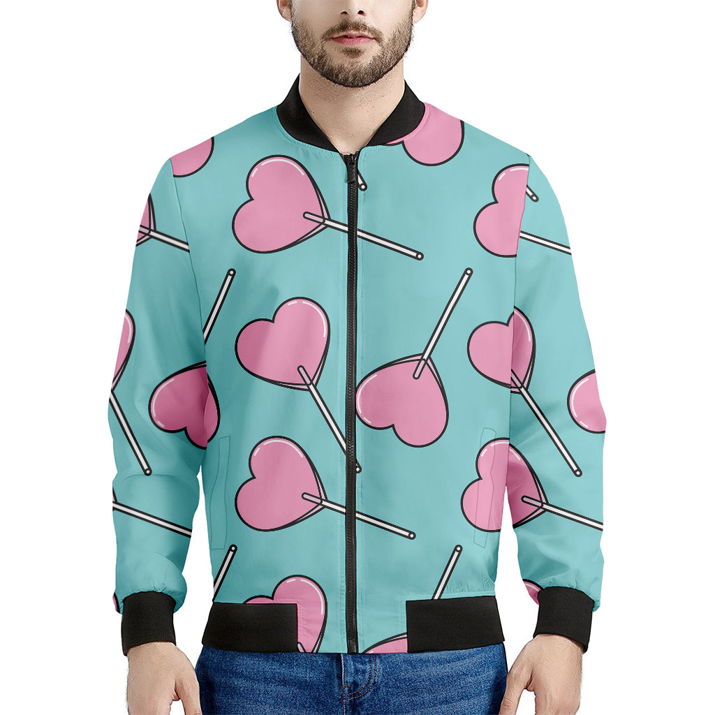 Pink Heart Lollipop Pattern Print Men's Bomber Jacket