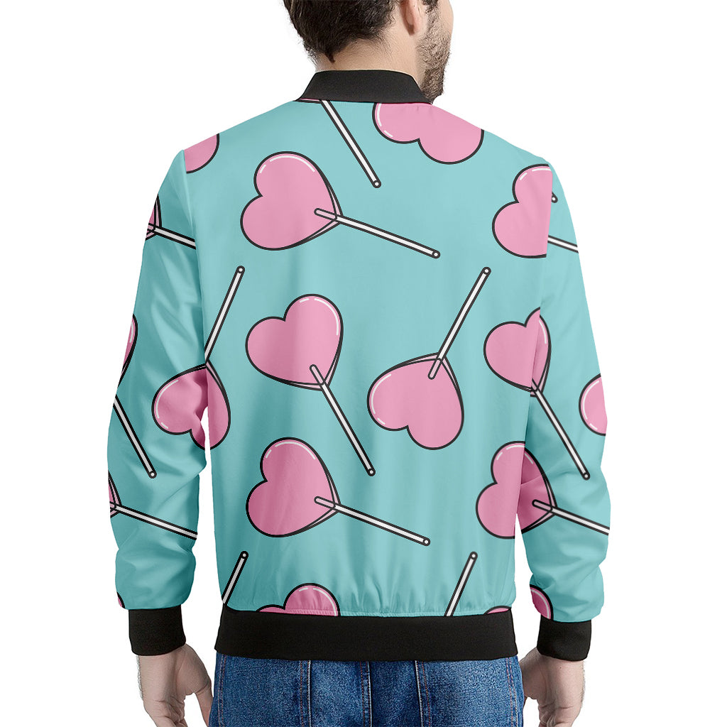 Pink Heart Lollipop Pattern Print Men's Bomber Jacket