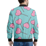 Pink Heart Lollipop Pattern Print Men's Bomber Jacket