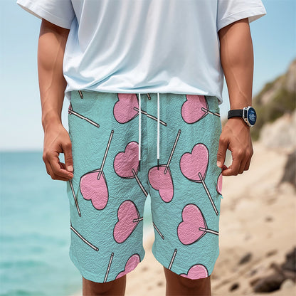Pink Heart Lollipop Pattern Print Men's Cargo Shorts