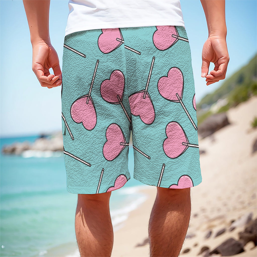 Pink Heart Lollipop Pattern Print Men's Cargo Shorts