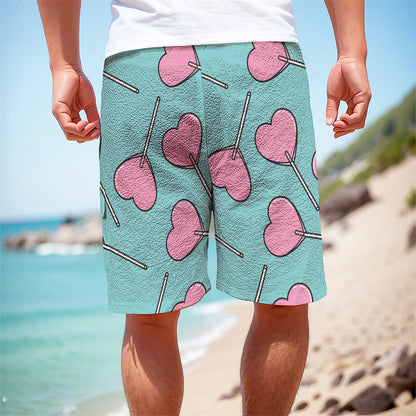 Pink Heart Lollipop Pattern Print Men's Cargo Shorts