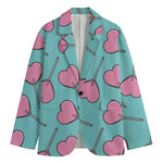 Pink Heart Lollipop Pattern Print Men's Cotton Blazer
