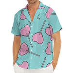 Pink Heart Lollipop Pattern Print Men's Deep V-Neck Shirt