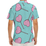 Pink Heart Lollipop Pattern Print Men's Deep V-Neck Shirt