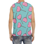 Pink Heart Lollipop Pattern Print Men's Fitness Tank Top