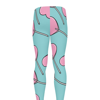 Pink Heart Lollipop Pattern Print Men's leggings