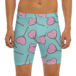Pink Heart Lollipop Pattern Print Men's Long Boxer Briefs