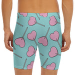 Pink Heart Lollipop Pattern Print Men's Long Boxer Briefs