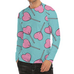 Pink Heart Lollipop Pattern Print Men's Long Sleeve Rash Guard