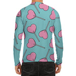 Pink Heart Lollipop Pattern Print Men's Long Sleeve Rash Guard