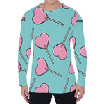 Pink Heart Lollipop Pattern Print Men's Long Sleeve T-Shirt