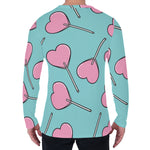 Pink Heart Lollipop Pattern Print Men's Long Sleeve T-Shirt