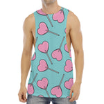 Pink Heart Lollipop Pattern Print Men's Muscle Tank Top
