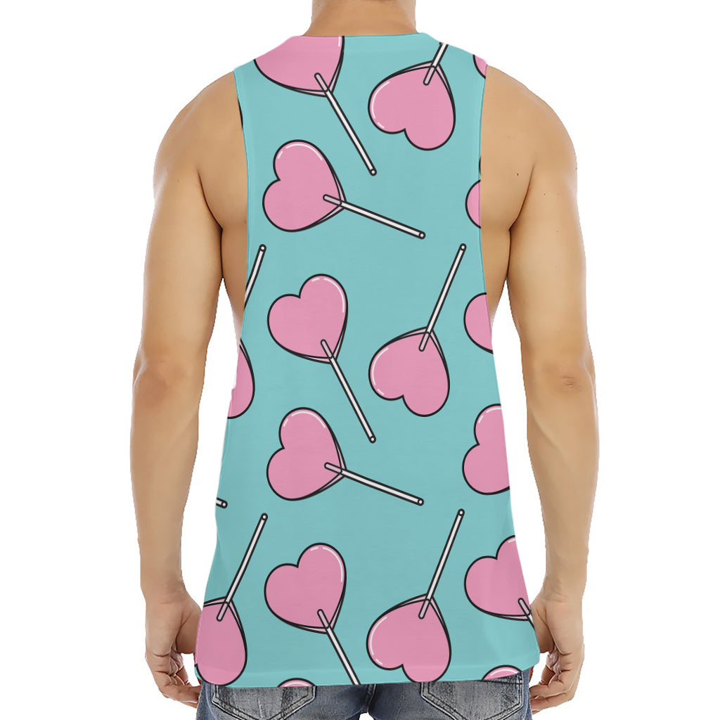 Pink Heart Lollipop Pattern Print Men's Muscle Tank Top