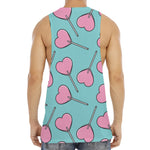 Pink Heart Lollipop Pattern Print Men's Muscle Tank Top