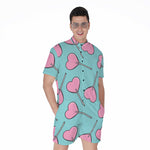 Pink Heart Lollipop Pattern Print Men's Rompers