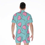 Pink Heart Lollipop Pattern Print Men's Rompers