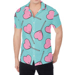 Pink Heart Lollipop Pattern Print Men's Shirt