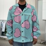 Pink Heart Lollipop Pattern Print Men's Shirt Jacket