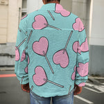 Pink Heart Lollipop Pattern Print Men's Shirt Jacket