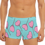 Pink Heart Lollipop Pattern Print Men's Short Boxer Briefs