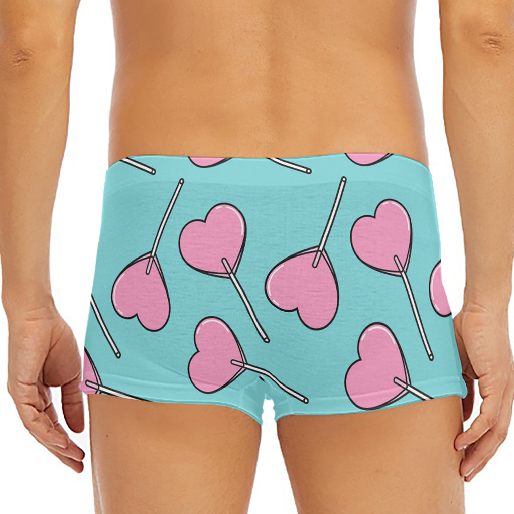 Pink Heart Lollipop Pattern Print Men's Short Boxer Briefs