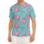Pink Heart Lollipop Pattern Print Men's Short Sleeve Rash Guard