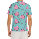 Pink Heart Lollipop Pattern Print Men's Short Sleeve Rash Guard