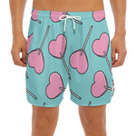 Pink Heart Lollipop Pattern Print Men's Split Running Shorts