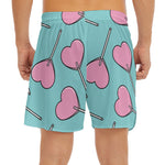 Pink Heart Lollipop Pattern Print Men's Split Running Shorts